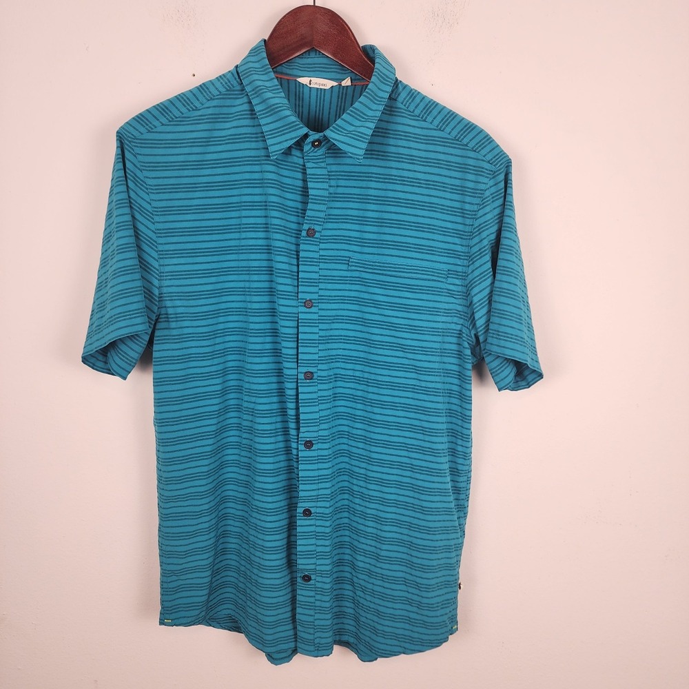 Cotopaxi Blue Striped Button Front Short‎ Sleeve Shirt Men's Size Large